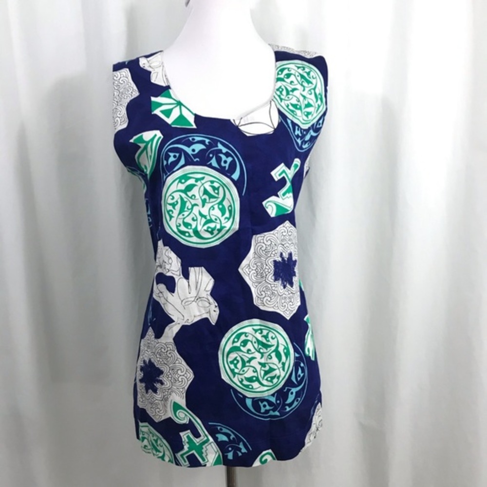 Laurél Blue Green Printed Cotton Blouse 40